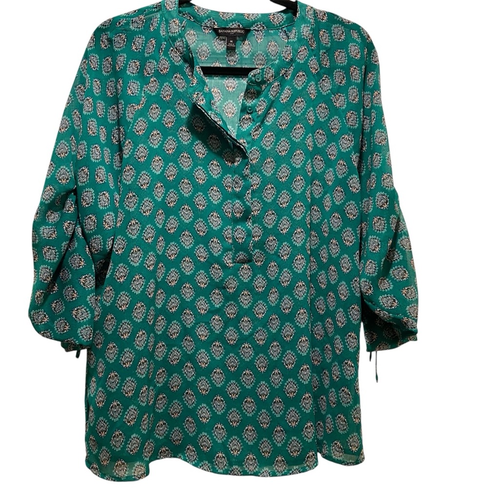 Banana Republic Boho Green Printed Tunic Blouse Size M